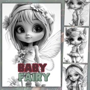 Graustufen Malbuch, 30 Baby Fee Malseiten, Mädchen Malseite, süßes Malbuch, Erwachsene und Kinder, Instant Download