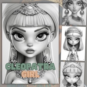 38 Cleopatra Mädchen Graustufen Malseiten, Frau Malbuch, süßes Malbuch, Erwachsene und Kinder, sofort Download