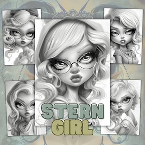 Stern Girl Grayscale Coloring Pages: Woman&#39;s Portrait Book (Instant Download)