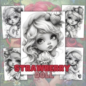 Grayscale Coloring Book, 35 Strawberry Girl Colouring Pages, Girl Coloring Page, Cute Coloring Book, Adults And Kids, Instant Download