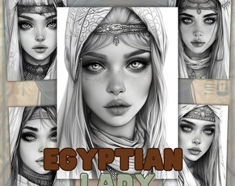 49 Egyptian Lady Grayscale Coloring Pages, Woman Coloring Book, Cute Coloring Book, Adults And Kids, Instant Download