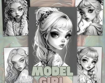 Model Girl Coloring Book: 62 Grayscale Pages (Instant Download)