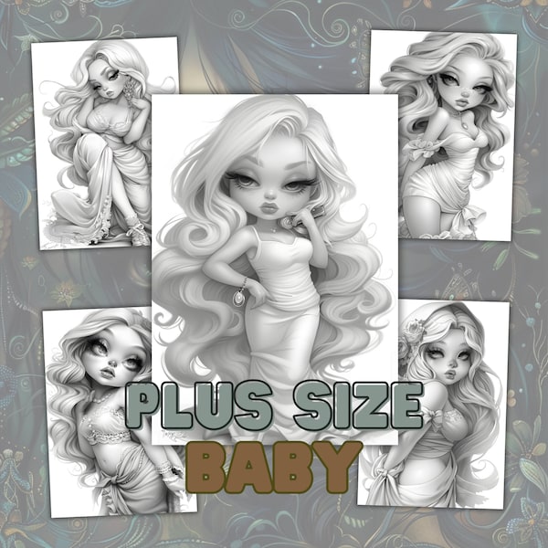 21 Plus Size Baby Grayscale Coloring Pages, Woman Coloring Book, Cute Colouring Book For Adults And Kids, Instant Download