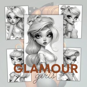 Glamour Girl Graustufen Malbuch, 45 Malseiten, Mädchen Malseite, süßes Malbuch, Erwachsene und Kinder, sofort Download
