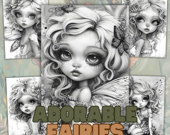 Fairy Grayscale Coloring Book, 37 Pages (Digital Download)