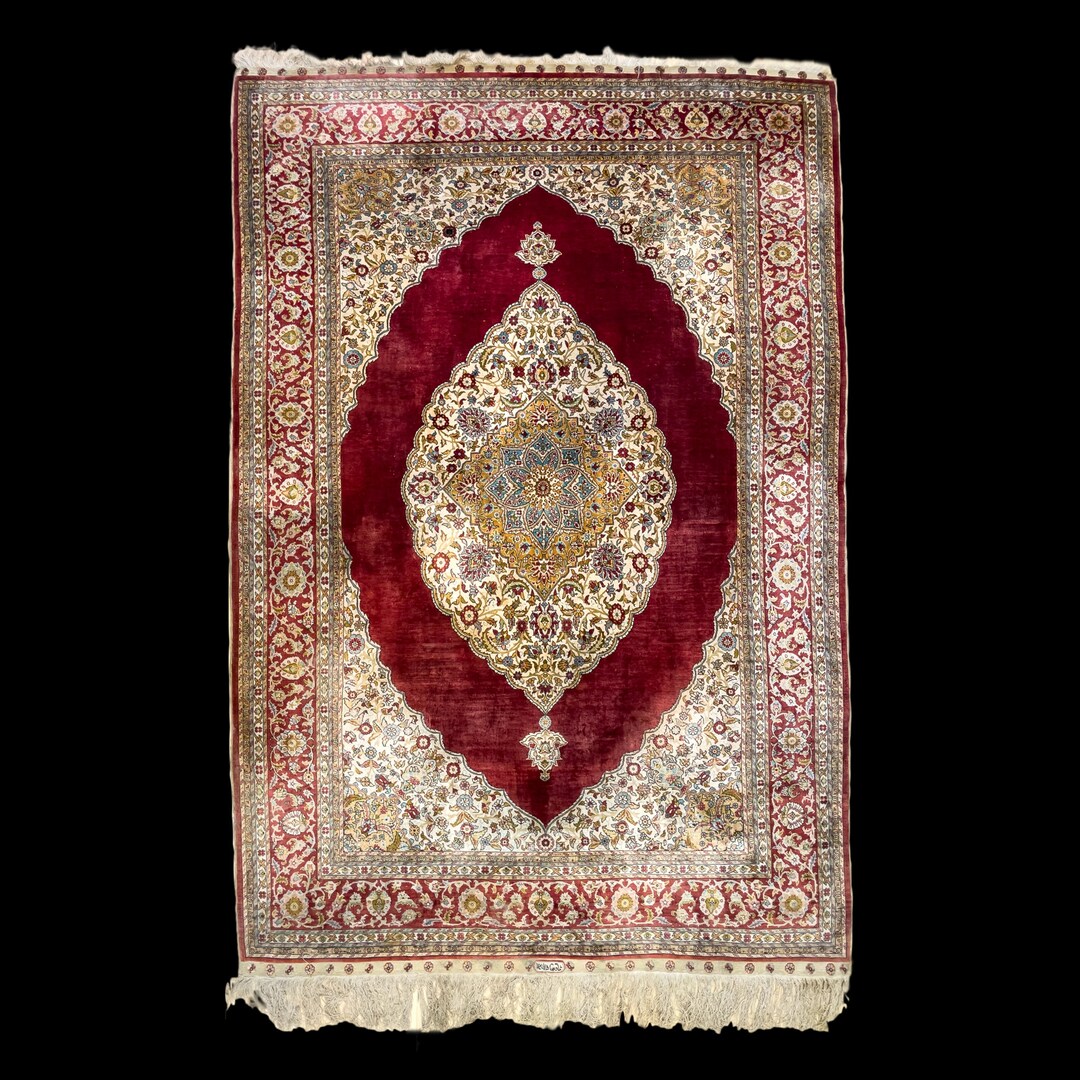 1950s Turkish Silk Rug – Hand Woven Floral Carpet (190x126 Cm) - Etsy