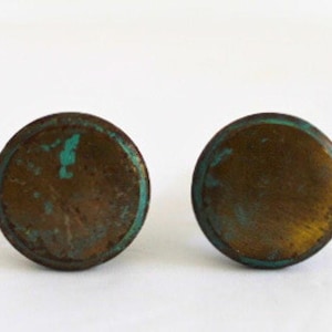 Antique Brass Draw Knobs Pulls Set of 2 Patina 1 Inch Dimeter