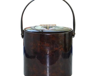 Vintage Georges Briard MCM 1960's Ice Bucket Barware Tortoise Shell Vinyl USA