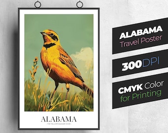 Alabama Vintage Travel Poster: Yellowhammer State Art (Digital Download)