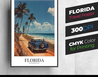 Florida Vintage Travel Poster, The Sunshine State, Florida Travel Print, Retro Wall Decor, Bedroom Wall Art, Wall Decor - Digital Download
