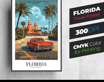 Florida Vintage Travel Poster: Sunshine State Retro Print (Digital Download)