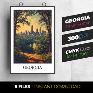 Georgia Vintage Travel Poster, The Peach State, Georgia Travel Print, Retro Wall Decor, Bedroom Wall Art, Wall Decor - Digital Download