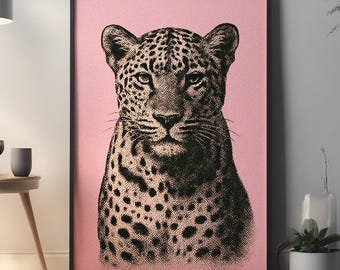 Pink Leopard Art Print: Retro Pop Art Jungle Decor (Digital Download)