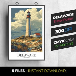 Delaware Vintage Travel Poster, The First State, Delaware Travel Print, Retro Wall Decor, Bedroom Wall Art, Wall Decor - Digital Download