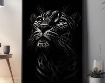 Leopard Noir Print: Black & White Big Cat Art (Digital Download)