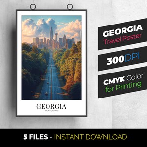 Georgia Vintage Travel Poster, The Peach State, Georgia Travel Print, Retro Wall Decor, Bedroom Wall Art, Wall Decor - Digital Download