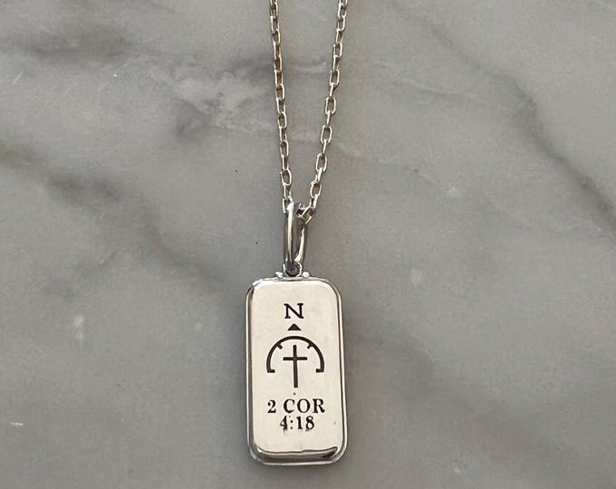 Featured listing image: Customizable Sterling Silver Bible Verse Micro Tag Pendant