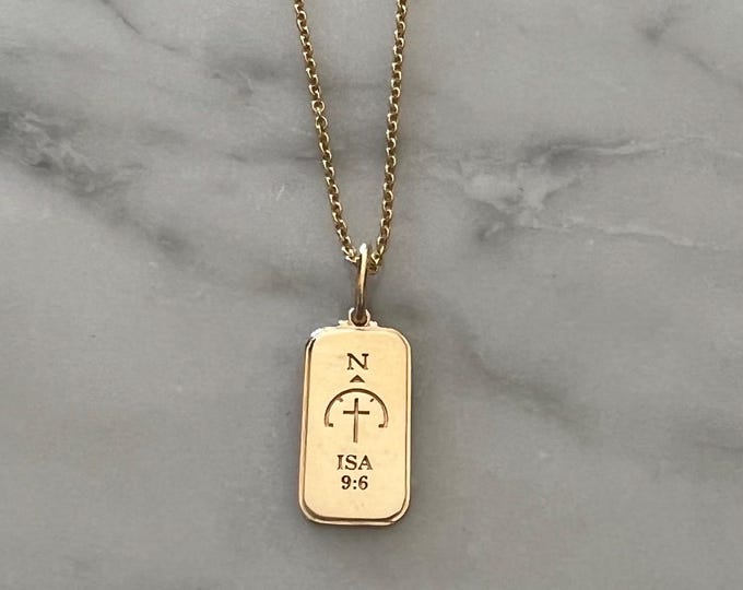 Featured listing image: Customizable 14K Gold Bible Verse Micro Tag Pendant