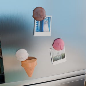 Ice Cream Fridge Magnet Set – Colorful Cone & 3 Scoop Magnets, Cute Kitchen Decor, 3D Printed Summer Treat, Magnetic Home Accent