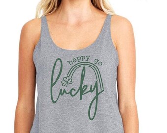 Happy Go Lucky Tank Top, St Pattys Day Tank Top, Lucky Tank Top Women, Shamrock Tank Top, Green Tank Top, St Patricks Day Women