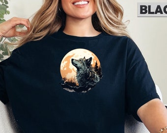 Howling Wolves Vintage 90s Graphic Shirt, Wolf Moon Tee, Wild Free, Loyal Wolf Shirt, Wolf Moon Tee, Distressed Retro Shirt, Moon Phase Tee