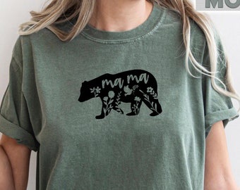 Mama Bear Shirt, Mama Bear Leaf T-shirt, Mom Shirts, Mom Life Shirts, Mama Bear Shirts, Floral Mama Bear Shirt, Shirts for Mom, Mom Bear Tee