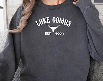 Luke Combs EST 1990 Sweatshirt, Country Music Sweater, Country Music Fan Crewneck, Luke Combs 1990, Luke Combs Bullhead Tour 2024 Merch