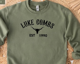 Luke Combs EST 1990 Sweatshirt, Country Music Sweater, Country Music Fan Crewneck, Luke Combs 1990, Luke Combs Bullhead Tour 2024 Merch