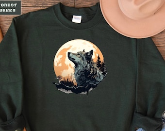 Howling Wolves Vintage 90s Graphic Sweatshirt, Wolf Moon Sweater, Wild Free, Loyal Wolf Crewneck, Wolf Moon Sweatshirt,Moon Phase Sweatshirt