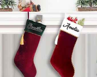 Personalized Christmas Velvet Stockings, Custom Velvet Cuff Stocking, Family Holiday Gift, Personalized Velvet Stocking, STC7
