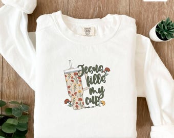 Jesus Fills My Cup Sweatshirt, Be The Light Matthew 5:14 Christian Sweater, Boho Bible Verse, Inspirational Blessed Crewneck,Religious Jesus