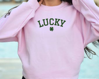 Lucky Green Sweatshirt, St Patty's Glitter Shirt, Women's Lucky Crewneck Sweater, Women's St Patrick's Day Shirt, Lucky Tee, Gift For Tee