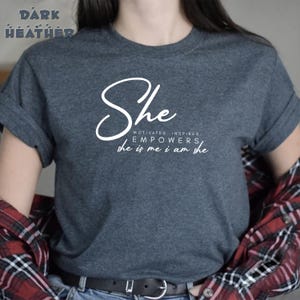 She Motivates Inspires Empowers She Is Me I Am She Shirt, Women Empowerment Shirt, Minimalist Shirt, Tote Bag, Gift For Her, Ink and Quotes