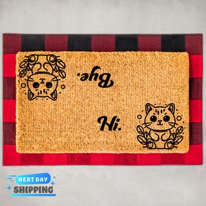 Hi Bye Cat Doormat, Front Door Decor, Housewarming Gift, Cat Doormat, Cat Mat, Patio Decor, Front Door Mat,  Doormat Outdoor, New Home Gift