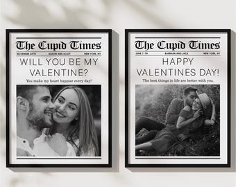 Valentines Day Couple Newspaper Sign, Romantic Gift, Husband Gift, Will You Be My Valentine Frame, Newspaper Cupid Post, Printable Wall Art
