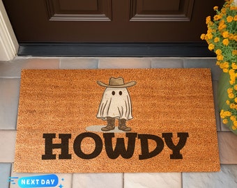 Howdy Doormat, Western Doormat, Cowboy Ghost Doormat, Halloween Doormat, Welcome Doormat, Halloween Ghost, Western Gift, Front Door Mat