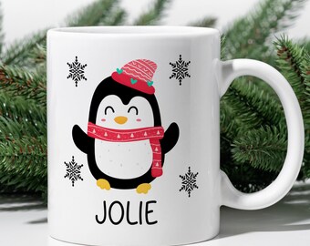 Christmas Penguin Custom Name Mug, Holiday Coffee Mug, Winter Themed Mug, Merry Christmas, Custom Name Gift, Tea Mug, Penguin Coffee Mug