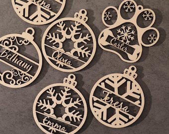 Custom Laser Cut Wooden Name Ornament, Personalized Christmas Gift