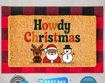 Howdy Christmas Doormat, Christmas Decor, Holiday Doormat, Home Doormat, Home Decor, Front Door Decor, Christmas Doormat, Cute Doormat