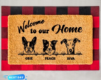 Personalized Dog Welcome Mat, Custom Dog Gift, Dog Breeds, Personalized Gift, Housewarming Gift, Pet Lover Gift, Dog Mom, Custom Name