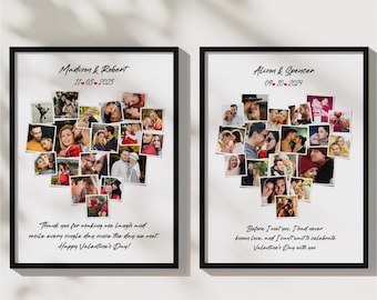 Custom Heart Shape Photo Collage Frame, Anniversary Gift, Valentine&#39;s Day Gift, Wife Gift, Living Room Wall Art, Wall Decor, Girlfriend Gift