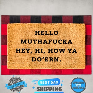 Hello Muthafucka Doormat, Funny Text Welcome Mat, Offensive Doormat, Humorous Door Mat, Bold Greeting Entry Mat, Funny Housewarming Gift