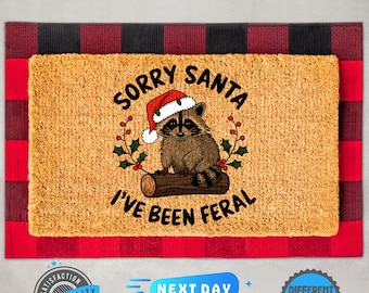 Sorry Santa I've Been Feral Doormat, Holiday Doormat, Home Decor, Front Door Mat, Christmas Doormat, Xmas Gift, Raccoon Gift, Funny Gift
