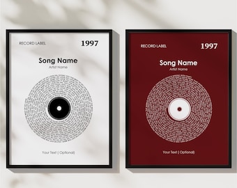 Customized Vinyl Lyrics Print, Anniversary Gift, Song Print, Custom Lyric Print, Personalized Gift, Framed Song Poster, Music Lover Gift