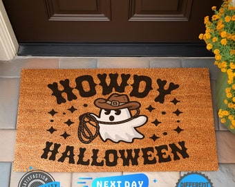 Howdy Halloween Doormat, Spooky Doormat, Ghost Doormat, Halloween Decor, Halloween Doormat, Funny Doormat, Western Halloween, Cowboy Gift