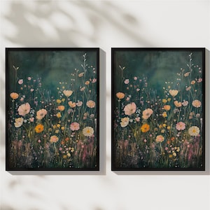 Wildflower Field Framed Wall Art, Vintage Botanical Landscape Sign, Floral Gift, Modern Wall Art, Field Of Flowers Framed Print, Home Gift