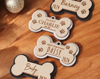 Dog Ornament, Christmas Gift, Laser Cut Ornament, Holiday Decor, Dog Bone Ornament, Xmas Ornament, Customized Ornament, Dog Name Ornament