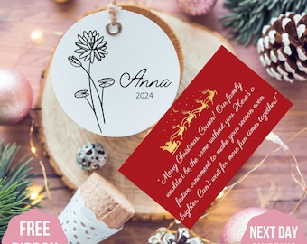 Custom Birth Flower Ornament, Custom Ornament, Christmas Ornament, Christmas Gift, Holiday Decor, Birth Flower Gift, Birth Month Gift