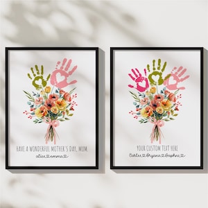 Mother&#39;s Day Handprint Bouquet Print, Personalized Mom Gift, Custom Wall Art, Handprint Wall Art, Mother&#39;s Day Gift, Handprint Art, Wall Art