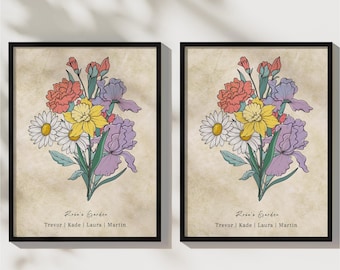 Custom Birthflower Frame, Birth Month Art Print, Gift for Mom, Personalized Gift, Large Wall Art, Framed Art, Birthflower Gift, Wall Decor